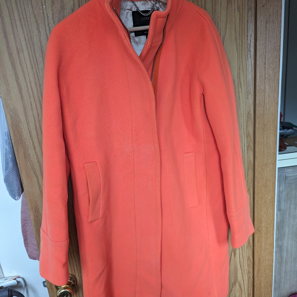 Bright Orange J Crew Stadium Wool Coat